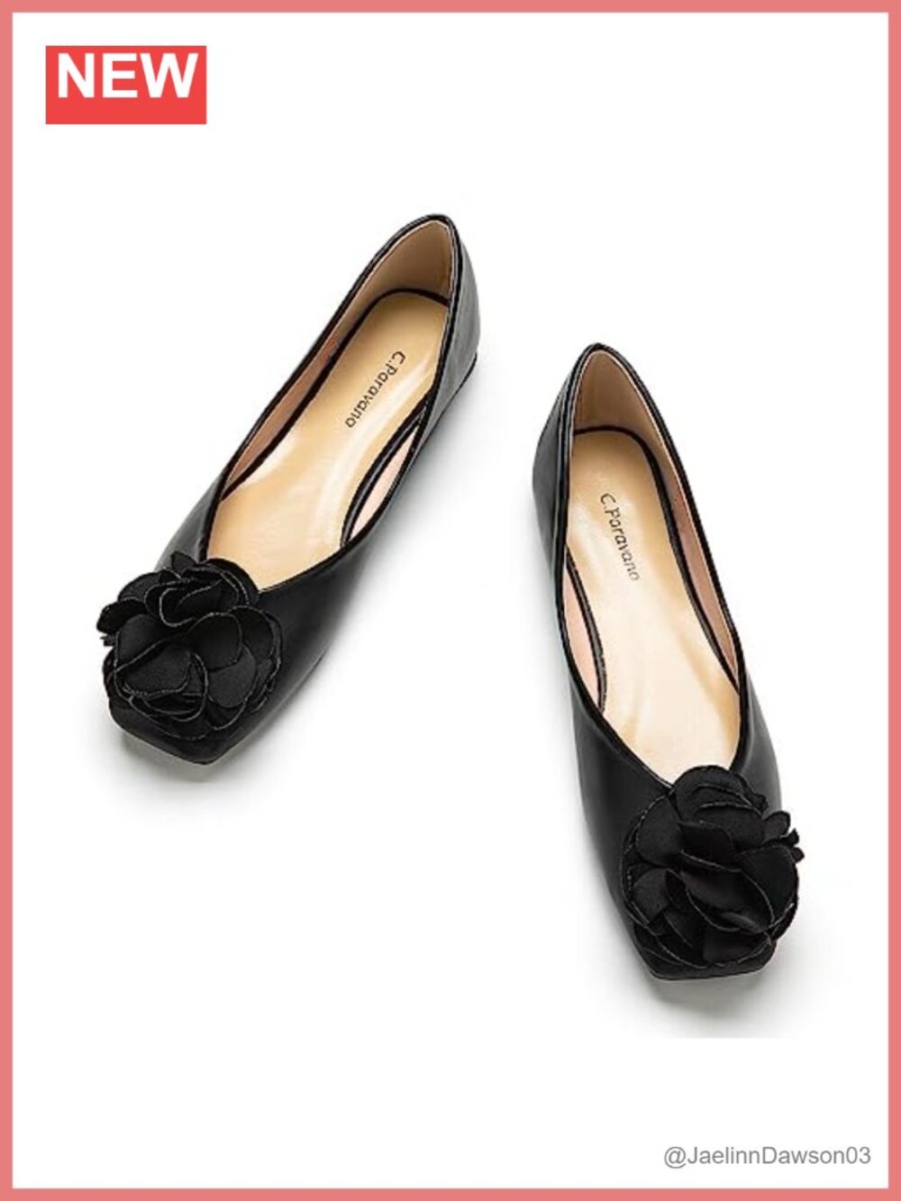 Square Toe Floral Ballet Flats Slip-Ons with Memory Insole and Rubber Sole